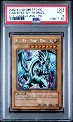 2002 YU-GI-OH! PROMO BPT-COLLECTOR'S TINS 003 BLUE-EYES WHITE DRAGON PSA 9 - Image 3