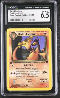 CGC 6.5 Dark Charizard Team Rocket 1st Edition 21/82 Pokemon Card - Image 1