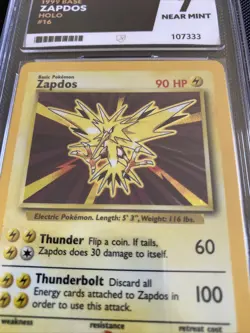 1999 Pokemon Base Set Unlimited Zapdos #16/102 ACE 7 - Image 2