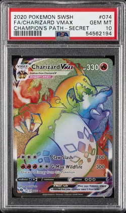 2020 POKEMON SWORD & SHIELD CHAMP'S PATH SECRET FULL ART/CHARIZARD VMAX PSA 10 - Image 1