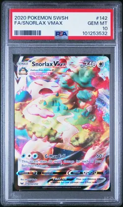 PSA 10 SNORLAX VMAX #142 2020 POKEMON SWORD & SHIELD FULL ART GEM MINT - Image 1