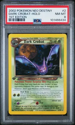 2002 POKEMON NEO DESTINY 1ST ED #2 DARK CROBAT-HOLO PSA 8 - Image 1