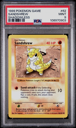 Shadowless Sandshrew 62/102 - Base Set Pokemon Card - PSA 9 MINT - Image 2