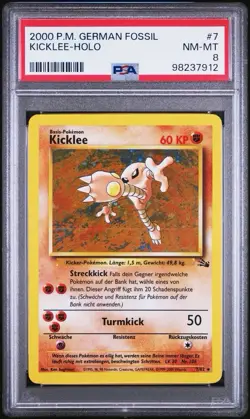 2000 Pokemon GERMAN Unlimited Fossil Kicklee Holo 7/62 PSA 8 NM-MT - Image 1