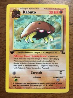 Pokemon Cards Fossil 1st Edition Kabuto 50/62 LP RARE WOTC - Image 1