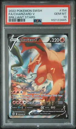 2022 POKEMON SWORD & SHIELD BRILLIANT STARS #154 FULL ART/CHARIZARD V PSA 10 - Image 1