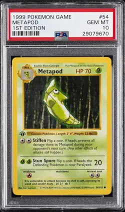 1999 POKEMON BASE SET 1ST EDITION #54 METAPOD PSA 10 - Image 1