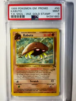 1999 Pokemon Promo Wizards Gold Stamp Kabuto #50 - PSA 9 Mint - Image 1