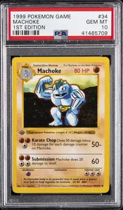1999 POKEMON BASE SET 1ST EDITION #34 MACHOKE PSA 10 - Image 1