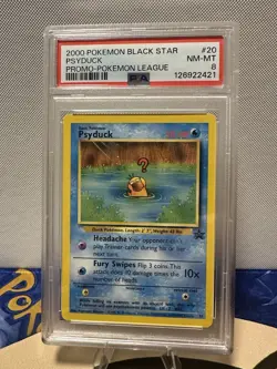 Pokemon TCG PSA 8 2000 Black Star Promo Psyduck Pokemon League - Image 1