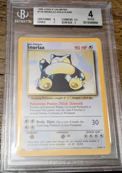 Pokemon Card Breckett Graded 1999 Jungle Unlimited #11B Snorlax HOLO R ERR - Image 1