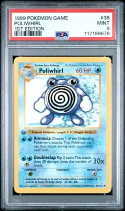 1999 POKEMON BASE SET 1ST EDITION #38 POLIWHIRL PSA 9 - Image 1