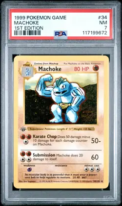 1999 POKEMON BASE SET 1ST EDITION #34 MACHOKE PSA 7 - Image 1