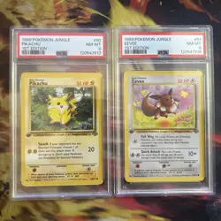 Eevee 51/64 & Pikachu 60/64 Jungle Pokemon 1st Edition PSA 8 Sequential Lot - Image 1