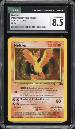 2000 Pokemon ITALIAN Unlimited Fossil Moltres Holo 12/62 CGC 8.5 NM-MINT + - Image 1