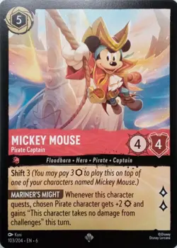 103/204 MICKEY MOUSE PIRATE CAPTAIN AZURITE SEA SUPER RARE DISNEY LORCANA CARD - Image 1