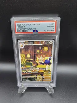 Herdier White Flare Illustration Rare Trading Card 155/086 IR 2025 PSA 8 - Image 1