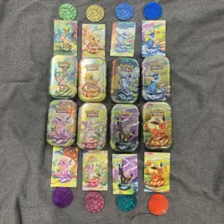 Prismatic Evolutions *EMPTY* Mini Tin Complete Set Of 8 (Tin + Card + Coin) - Image 1