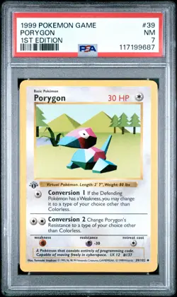 1999 POKEMON BASE SET 1ST EDITION #39 PORYGON PSA 7 - Image 1