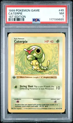 1999 POKEMON BASE SET 1ST EDITION #45 CATERPIE PSA 7 - Image 1