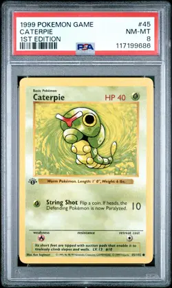 1999 POKEMON BASE SET 1ST EDITION #45 CATERPIE PSA 8 - Image 1