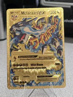 Pokemon Mega Charizard EX 230hp Gold Foil Fan Art Collector Card TCG - Image 1