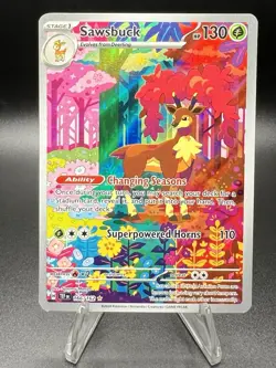 Pokemon TCG Sawsbuck 166/162 Full Art Illustration Rare Holo Temporal Forces - Image 1