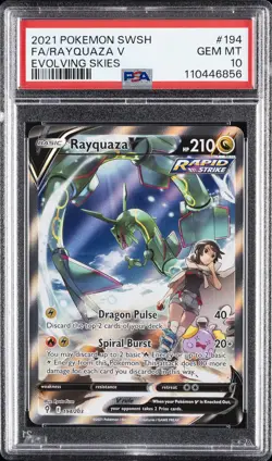 2021 POKEMON SWORD & SHIELD EVOLVING SKIES #194 FULL ART/RAYQUAZA V PSA 10 - Image 1