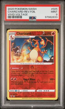 2020 POKEMON SWORD & SHIELD VIVID VOLTAGE 025 CHARIZARD-REVERSE FOIL PSA 9 - Image 1