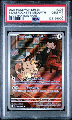 2025 POKEMON DRI EN-DESTINED RIVALS #203 TEAM ROCKET'S MEOWTH PSA 10 - Image 1