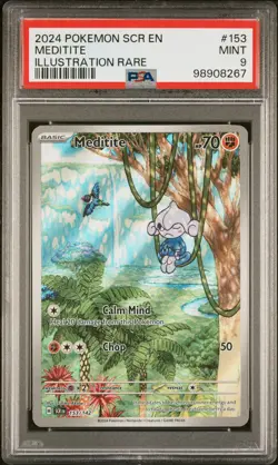2024 POKEMON SCR EN-STELLAR CROWN ILLUSTRATION RARE #153 MEDITITE PSA 9 - Image 1
