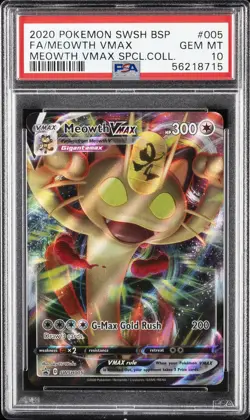 2020 POKEMON SWSH BLACK STAR PROMO #005 FULL ART/MEOWTH VMAX PSA 10 - Image 1