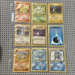 Vintage 90s Pokemon Lot Of 9 Cards Base Set 1999 WOTC Poliwhirl Charmander More - Image 1