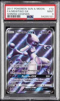 2017 POKEMON SUN & MOON SHINING LEGENDS #72 FULL ART/MEWTWO GX PSA 9 - Image 1