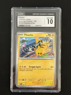 2024 POKEMON SVP EN-SV BLACK STAR PROMO WORLD CHAMPIONSHIPS #190 PIKACHU CGC 10 - Image 1
