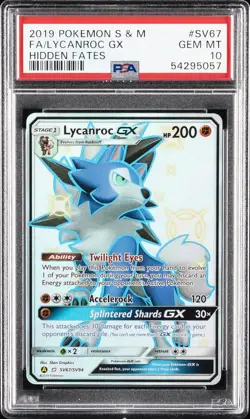 2019 POKEMON SUN & MOON HIDDEN FATES #SV67 FULL ART/LYCANROC GX PSA 10 - Image 1
