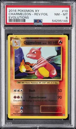 2016 POKEMON XY EVOLUTIONS #10 CHARMELEON-REVERSE FOIL PSA 8 - Image 1