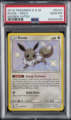 2019 POKEMON SUN & MOON HIDDEN FATES #SV41 EEVEE-HOLO PSA 10 - Image 1