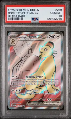 2025 POKEMON DRI EN-DESTINED RIVALS #219 ROCKET'S PERSIAN EX ULTRA RARE PSA 10 - Image 1