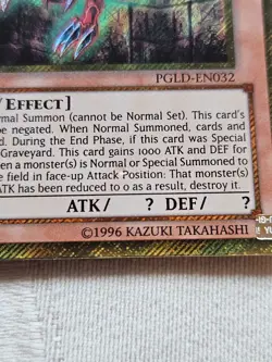 Lightly Played Condition- Slifer the Sky Dragon - PGLD-EN032 Gold Secret Rare - Image 2