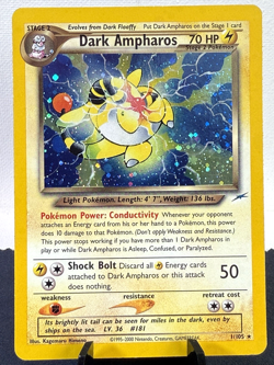 Pokemon TCG: 2002 Neo Destiny Unlimited Dark Ampharos 1/105 Holo Rare LP - Swirl - Image 1