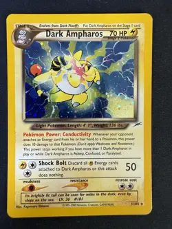 Pokemon TCG: 2002 Neo Destiny Unlimited Dark Ampharos 1/105 Holo Rare LP - Swirl - Image 5