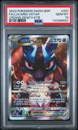 2023 POKEMON SWSH BLACK STAR PROMO #291 FULL ART/LUCARIO VSTAR PSA 10 - Image 1