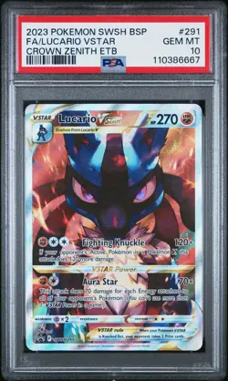 2023 POKEMON SWSH BLACK STAR PROMO #291 FULL ART/LUCARIO VSTAR PSA 10 - Image 1