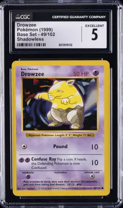 1999 POKEMON BASE SET, SHADOWLESS #49/102 DROWZEE CGC 5 - Image 1