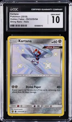2019 POKEMON HIDDEN FATES, SHINY RARE - HOLO #SV33/SV94 KARTANA CGC 10 GEM MINT - Image 1