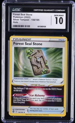 2022 SILVER TEMPEST POKEMON 156/195 HOLO #156 FOREST SEAL STONE CGC 10 GEM MINT - Image 1