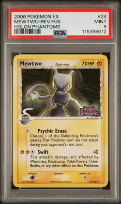 2006 POKEMON EX HOLON PHANTOMS #24 MEWTWO-REVERSE FOIL PSA 9 - Image 1