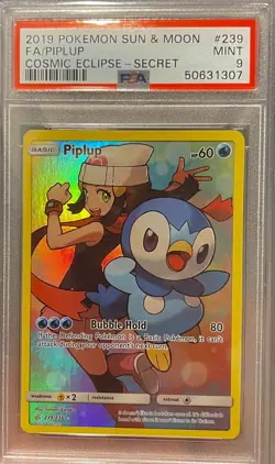 PSA 9 MINT Piplup Full Art 2019 Cosmic Eclipse Secret 239 Graded Pokemon Card - Image 2