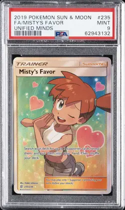 2019 POKEMON SUN & MOON UNIFIED MINDS #235 FULL ART/MISTY'S FAVOR PSA 9 - Image 1